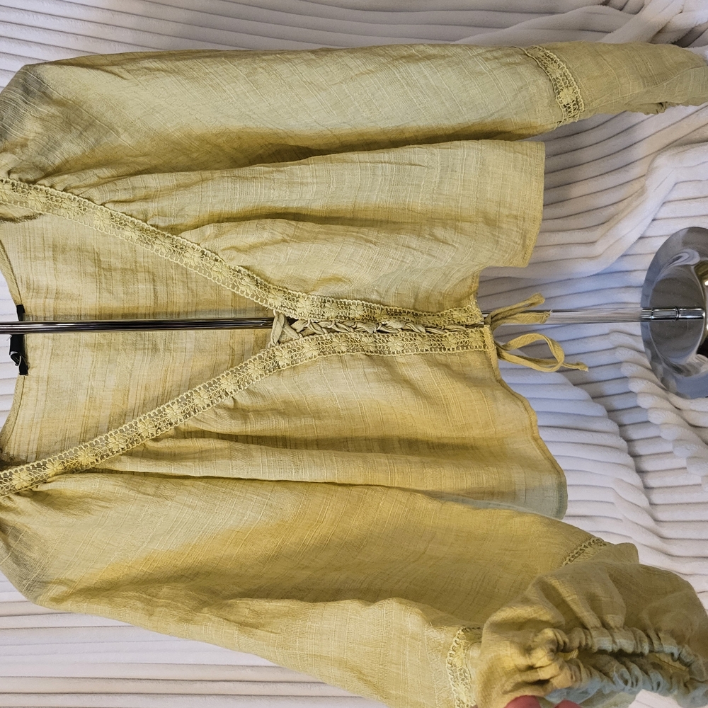Pistachio Green Blouse with Lace Trim